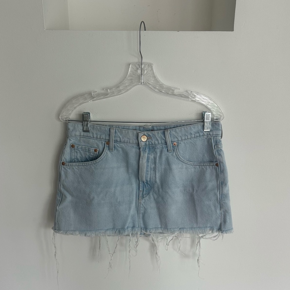 Snacks by MOTHER Denim Mini Skirt in Blue